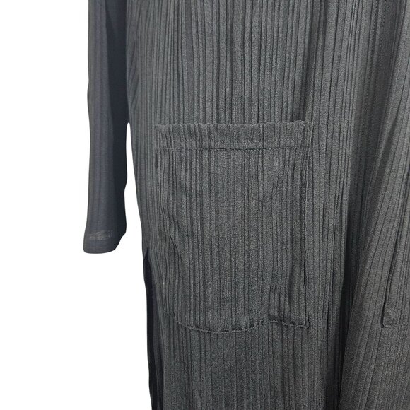 Womens Black Longline Open Front Cardigan Ribbed Texture & Pockets Size M Casual - Picture 7 of 11